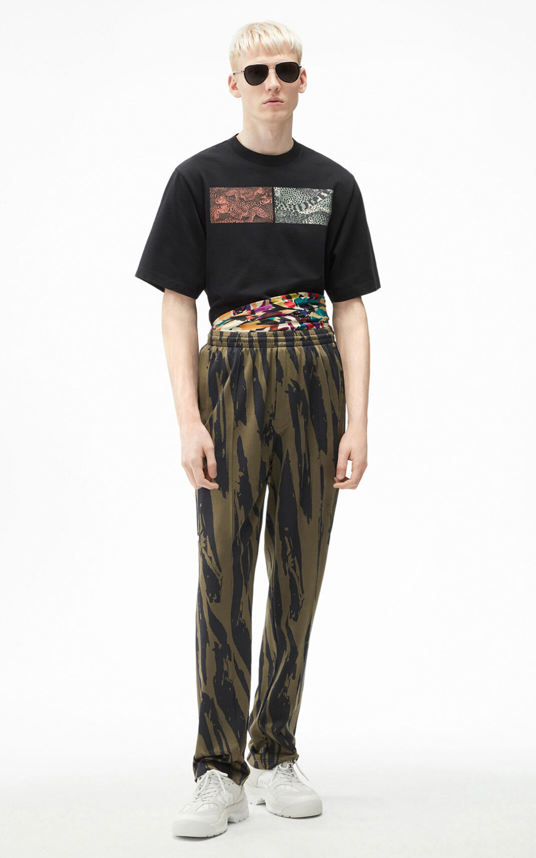 Kenzo Pleat Camo oversize Moška Hlače Svetlo Siva SI-0195597